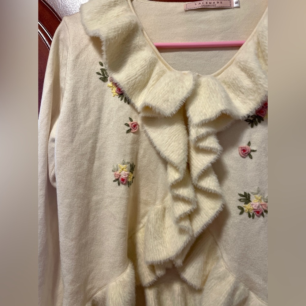 Lacemade Liz Lisa 🌸Gunne Sax Prairie Style Y2K Floral Ruffle Cardigan/Sweater🤍 - Picture 7 of 14